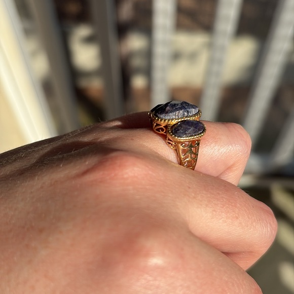 Sterling Silver Gold Plated Three Stone Ring Size 7 - Picture 2 of 9